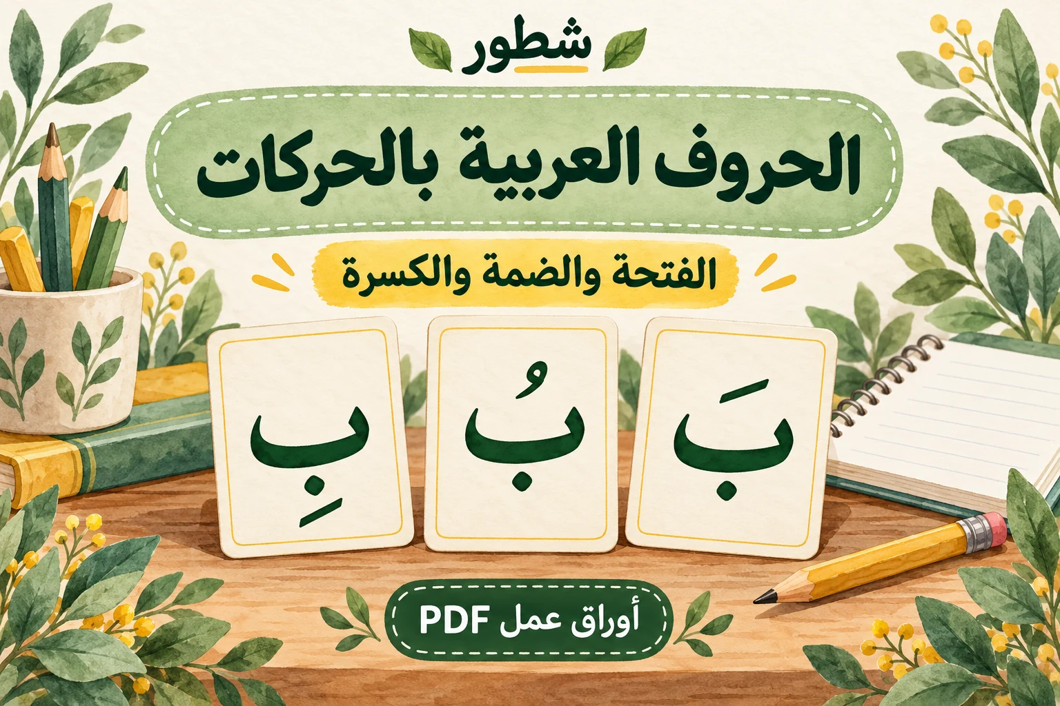 الحروف العربية بالحركات – بطاقات الباء بالفتحة والضمة والكسرة، من أوراق عمل شطور