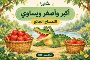 ورقة عمل أكبر من وأصغر من ويساوي: التمساح الجائع