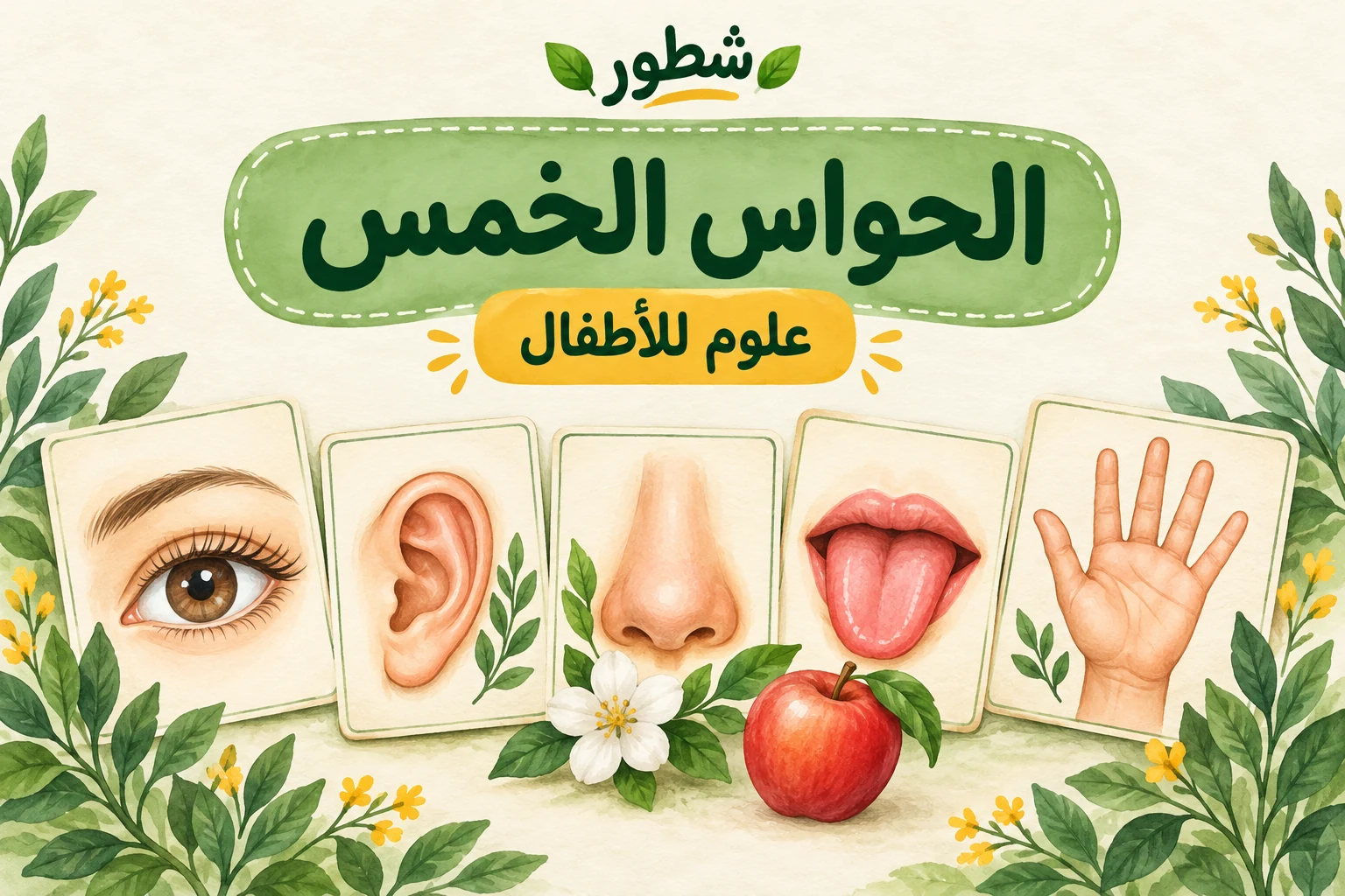 الحواس الخمس – بطاقات أعضاء الحواس الخمس، من أوراق عمل شطور