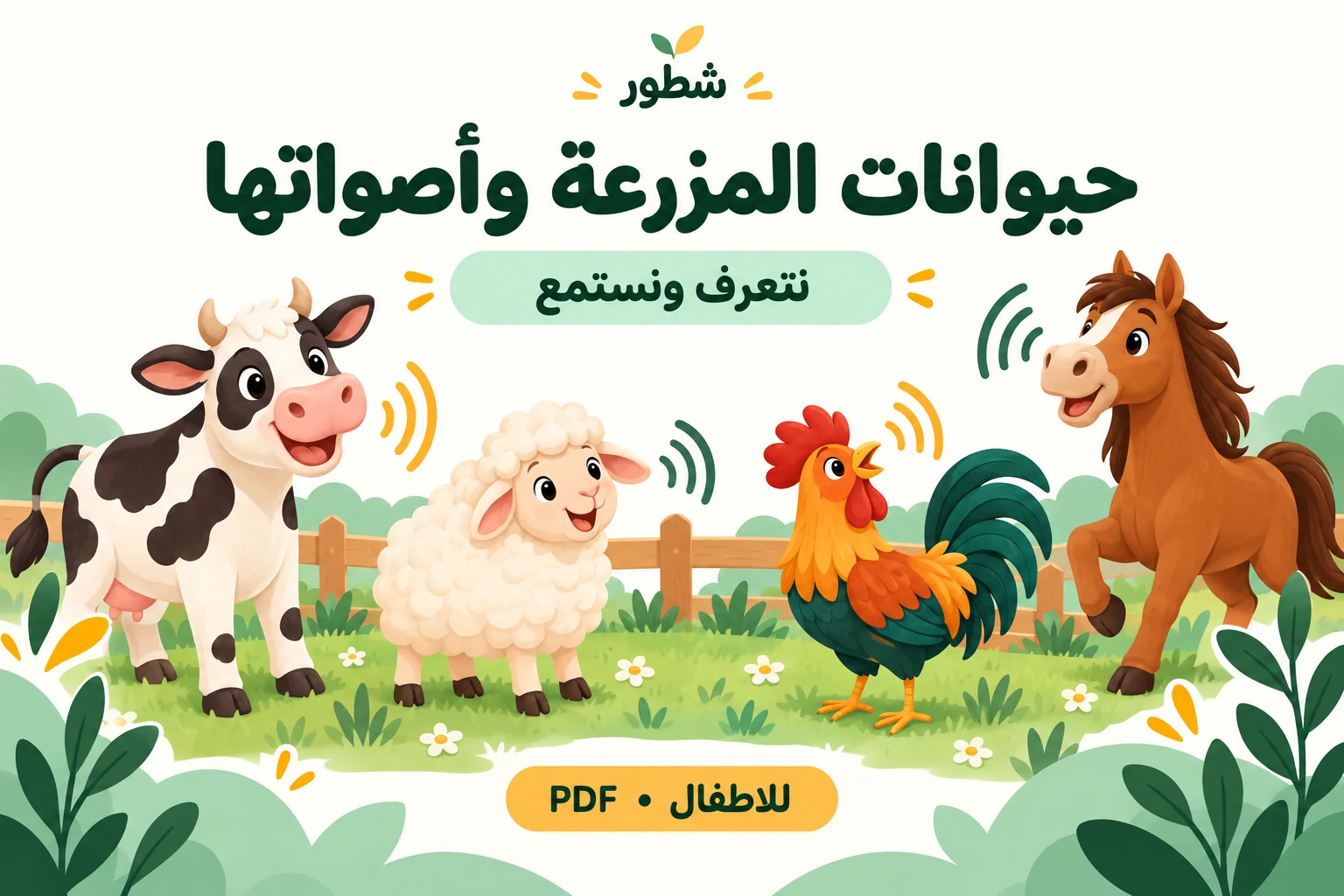 غلاف ورقة عمل حيوانات المزرعة وأصواتها للأطفال من شطور