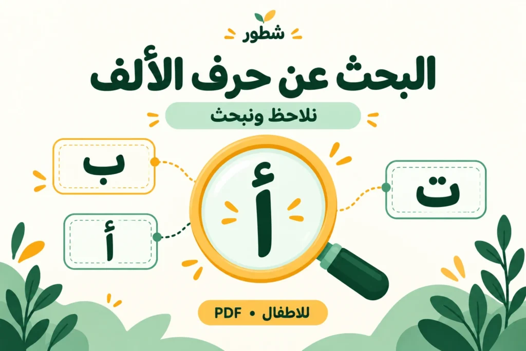 غلاف ورقة عمل البحث عن حرف الألف: أصطاد الحرف من شطور