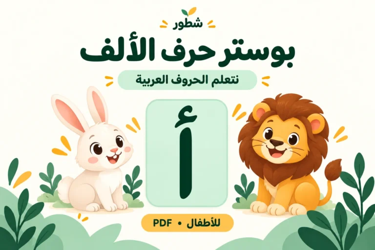بوستر حرف الألف بالصور والكلمات PDF للطباعة