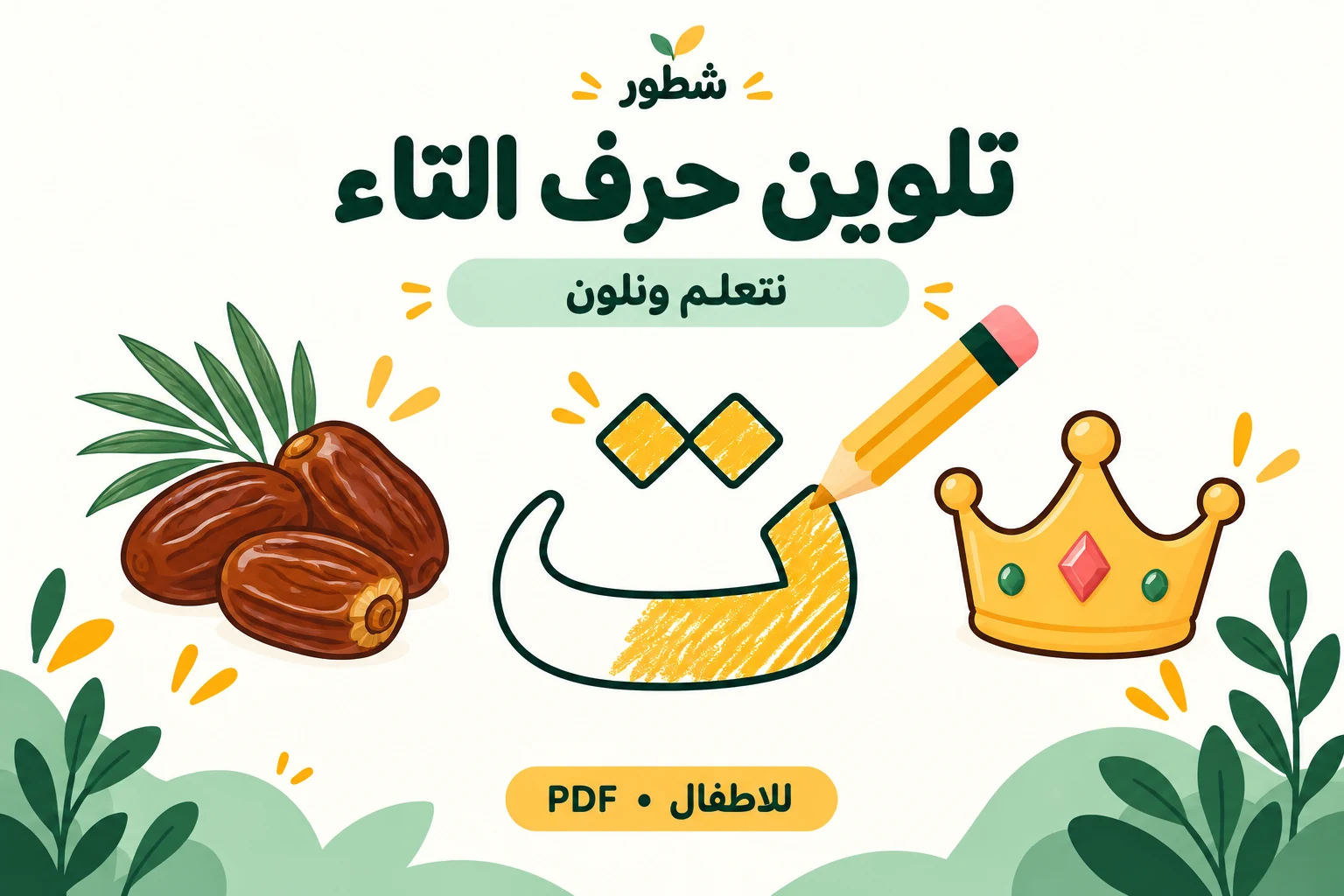 غلاف ورقة عمل تلوين حرف التاء مع الصور من شطور