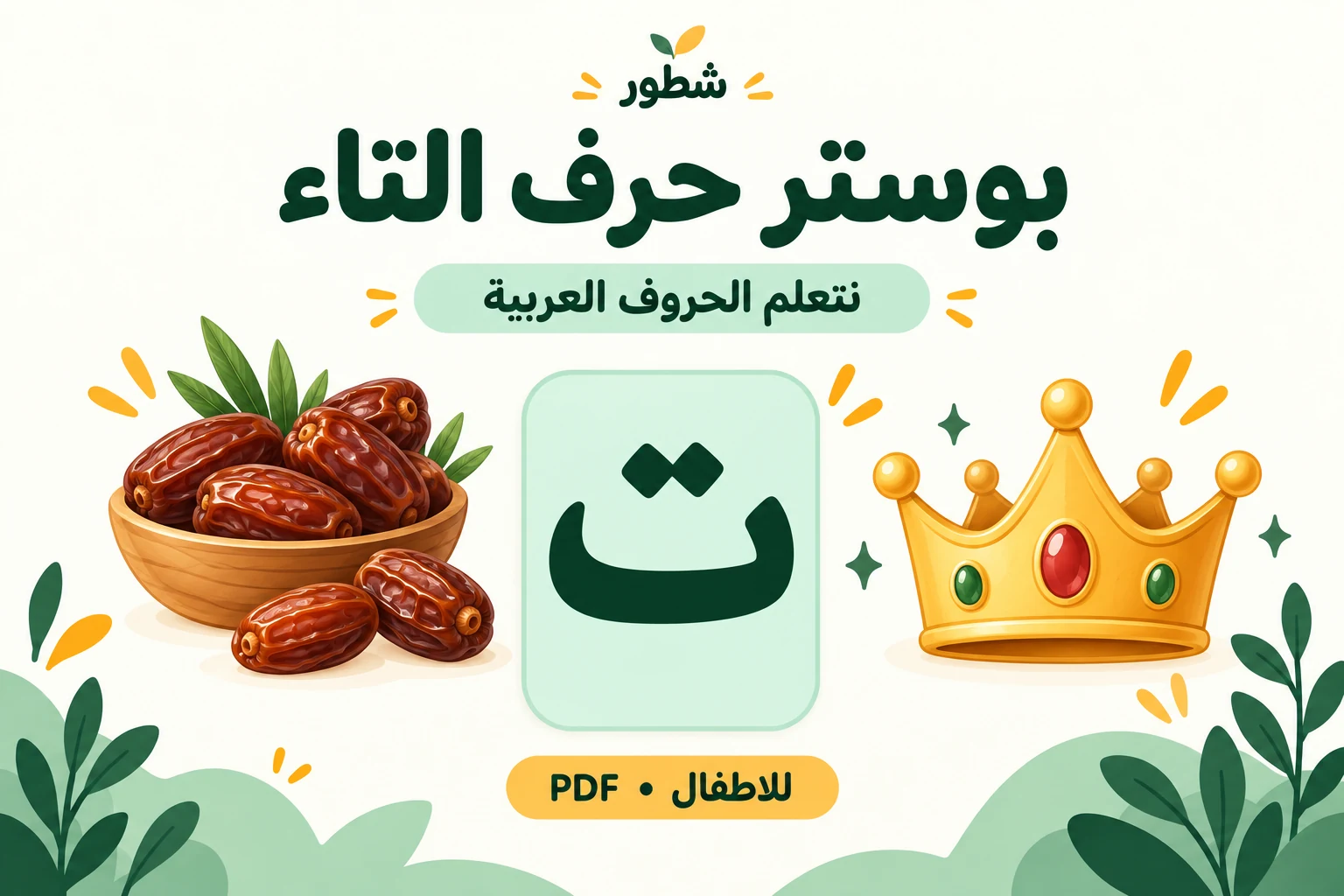 غلاف بوستر حرف التاء بالصور والكلمات PDF للطباعة من شطور