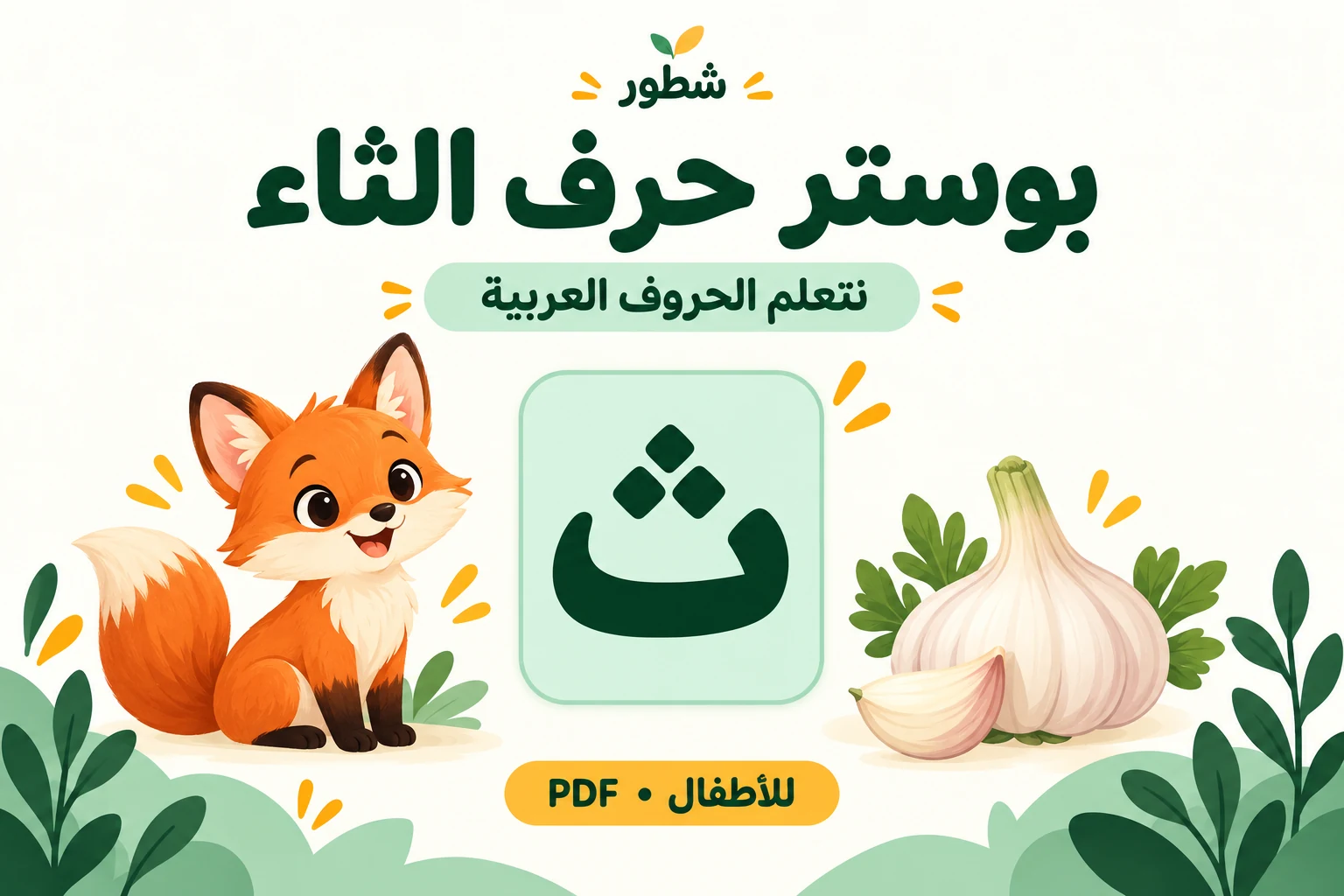 غلاف بوستر حرف الثاء بالصور والكلمات PDF للطباعة من شطور
