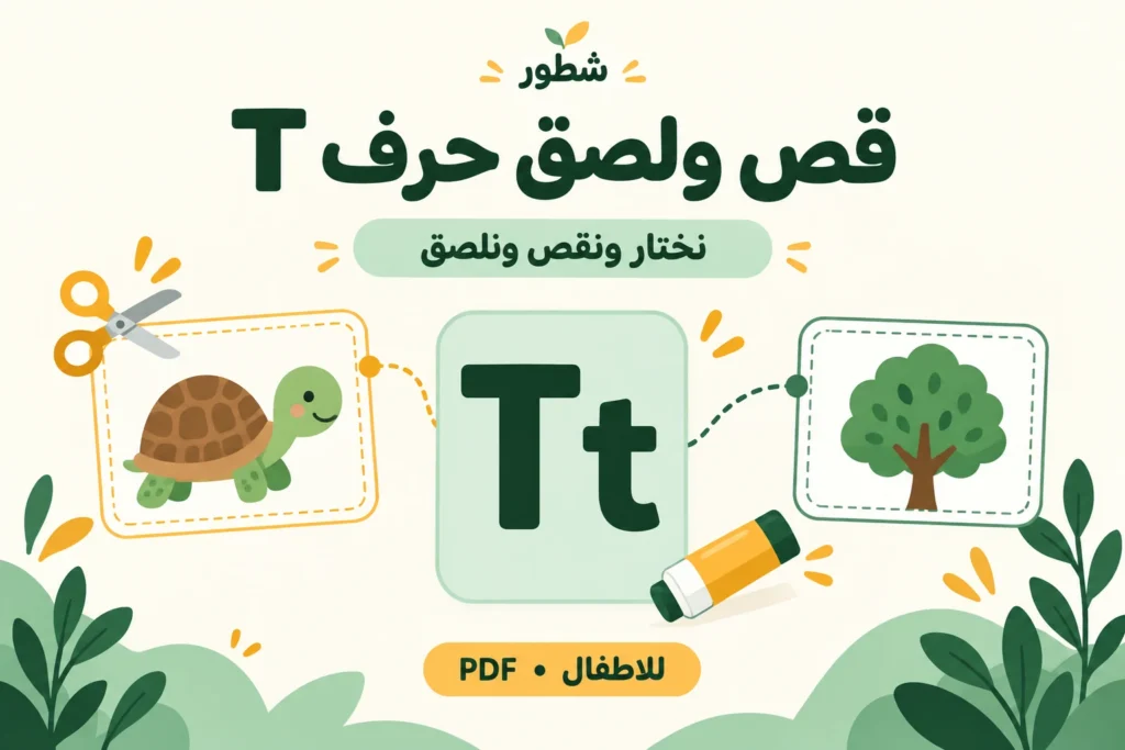 غلاف قص ولصق حرف T الإنجليزي للأطفال من شطور