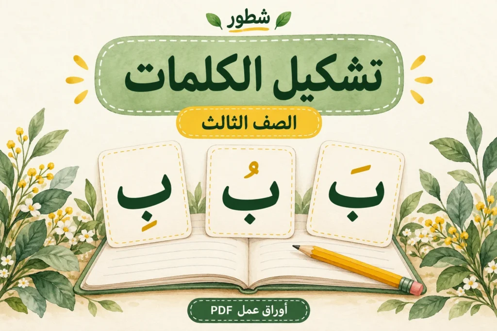 غلاف تشكيل الكلمات للصف الثالث مع بطاقات الباء بالحركات القصيرة من شطور