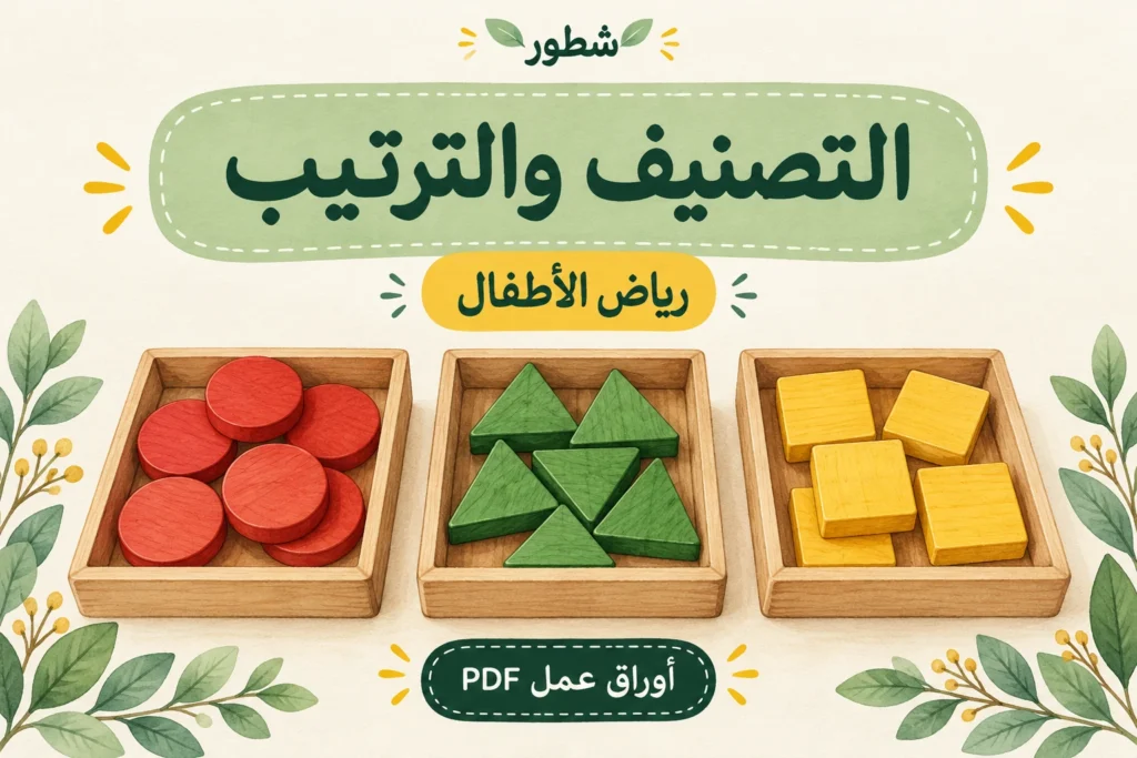 غلاف التصنيف والترتيب لرياض الأطفال مع أشكال خشبية مصنفة من شطور