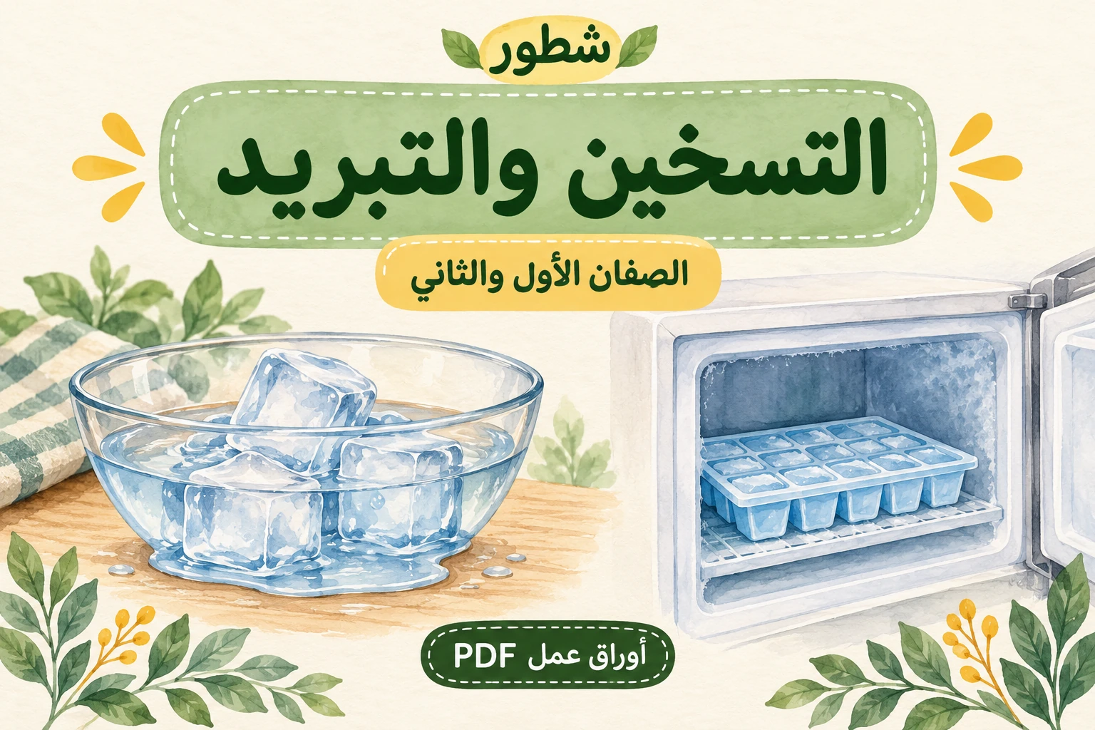 غلاف التسخين والتبريد وتغير حالات المادة مع ذوبان الثلج وتجميد الماء من شطور