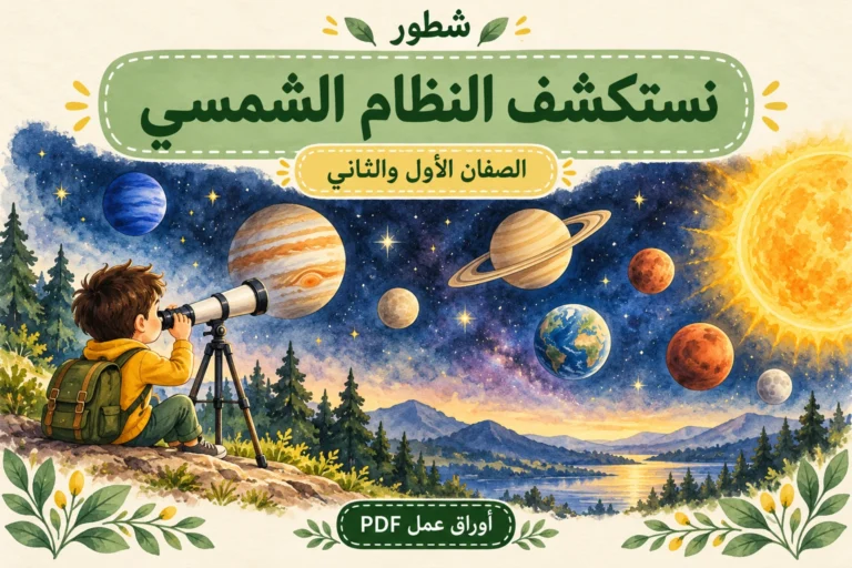 ورقة عمل النظام الشمسي للأطفال أسئلة وتدريبات PDF مع الإجابات