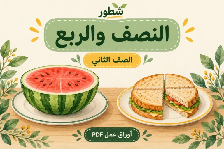 ورقة عمل النصف والربع للصف الثاني PDF مع الإجابات