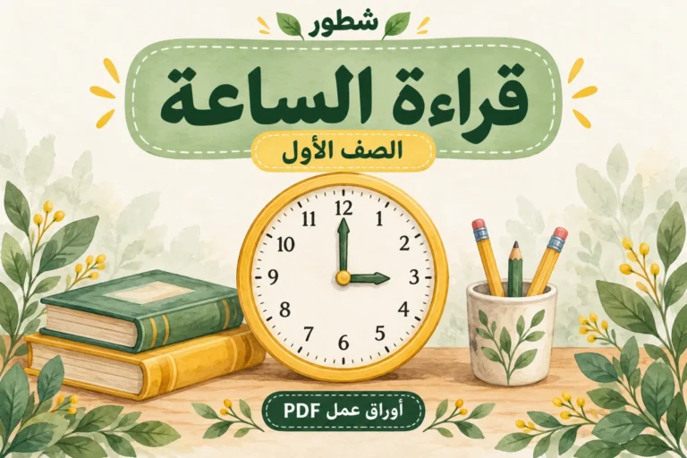 ورقة عمل قراءة الساعة للصف الأول PDF مع الإجابات