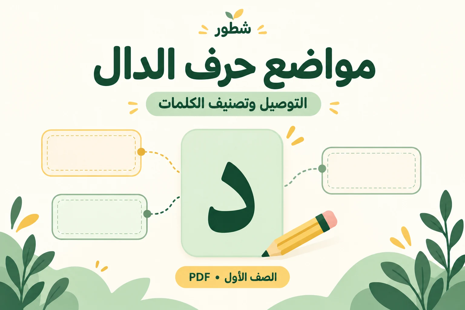 غلاف ورقة عمل مواضع حرف الدال: التوصيل وتصنيف الكلمات من شطور