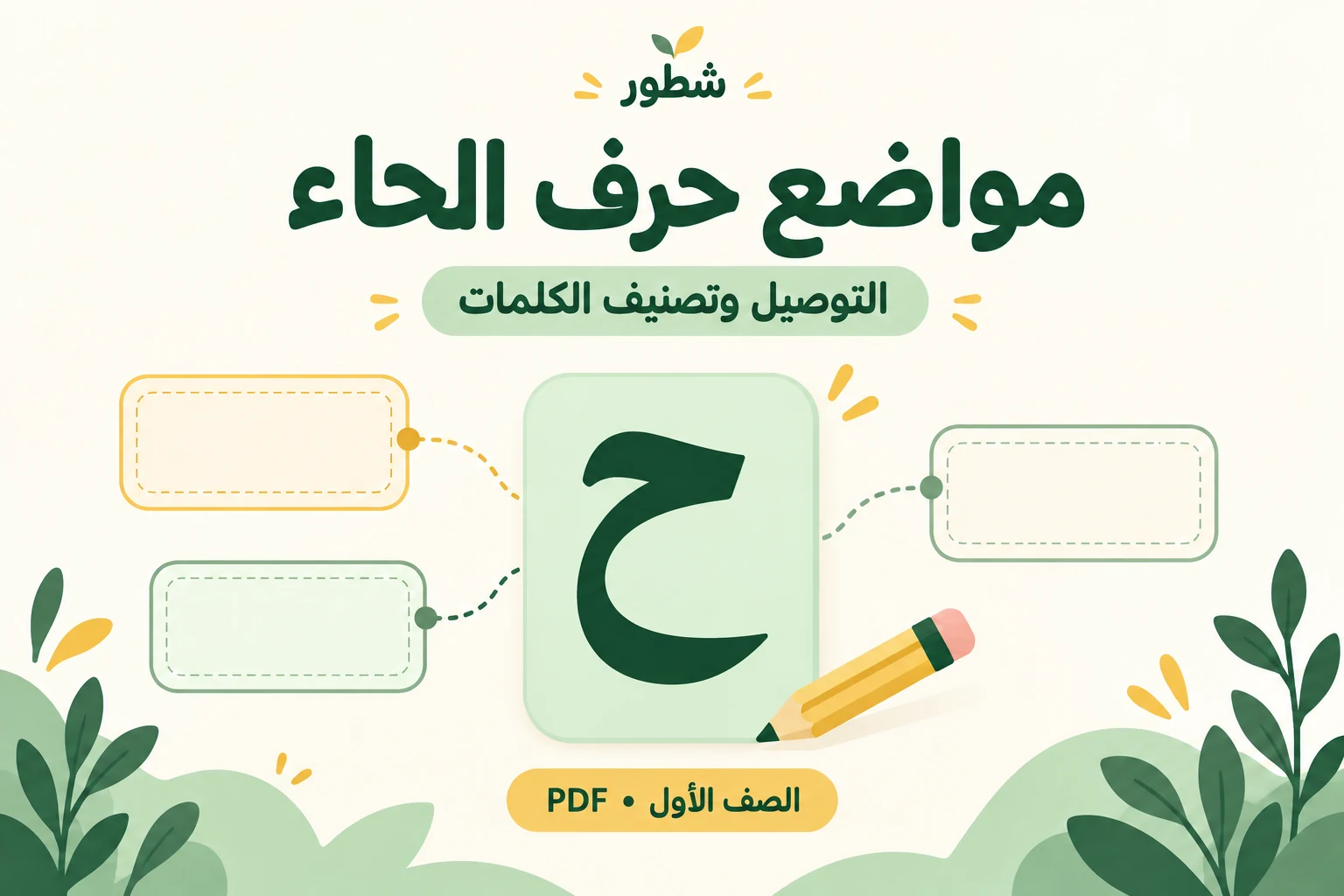 غلاف ورقة عمل مواضع حرف الحاء: التوصيل وتصنيف الكلمات من شطور