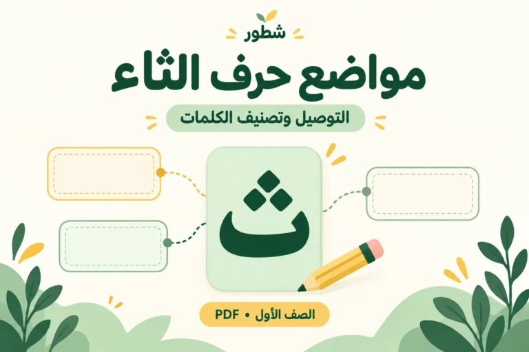 ورقة عمل مواضع حرف الثاء: التوصيل وتصنيف الكلمات PDF